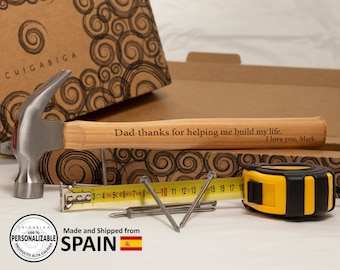 Personalisierter Hammer 100% mit Lasergravur, Naturholz. Perfektes Geschenk zum Vatertag, Individuelle Geschenke für ihn, Naturholz aus Italien.