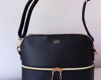 personalised black and leather jute shopper