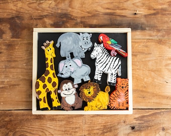Wooden Animal Set | Safari Animals | Wooden Gift Set with Book