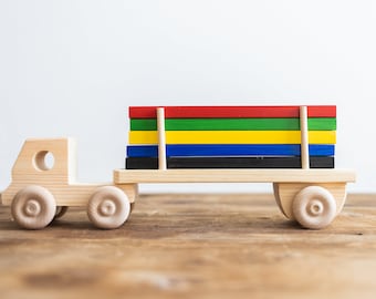 Wooden Toy Truck | Handcrafted Wooden Lumber Truck with Blocks | Birthday Gift for Toddler | Christmas Gift | Handmade Toy
