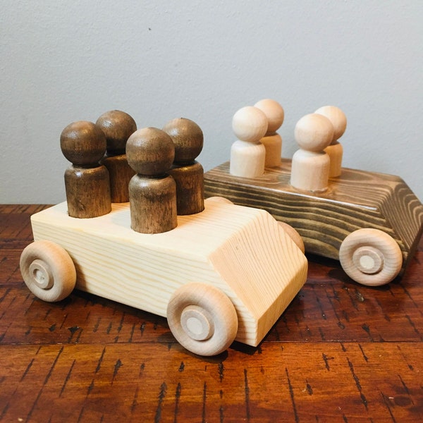 Wooden Car Set | Set of 2 Peg People Cars | Wooden Cars | Vehicles with Peg People