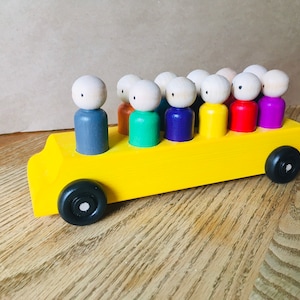 Wooden School Bus Toy | School Bus | Bus with Peg People | Wooden Bus