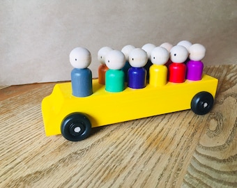 Wooden School Bus Toy | School Bus | Bus with Peg People | Wooden Bus