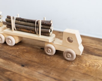 Wooden Toy Truck | Logging Truck | Wooden B-Train Logging Truck with Trailer