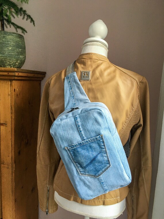 Denim Sling Backpack Etsy