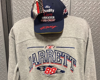 Vintage Nascar Dale Jarrett/Ford Quality Care #88 Crewneck(Large) and NOS Championship Hat Combo