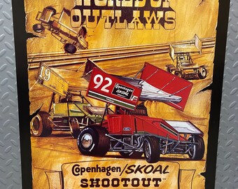 Vintage 1992 Sam Bass World Of Outlaws “Copenhagen/Skoal Shootout” Print (24x19)