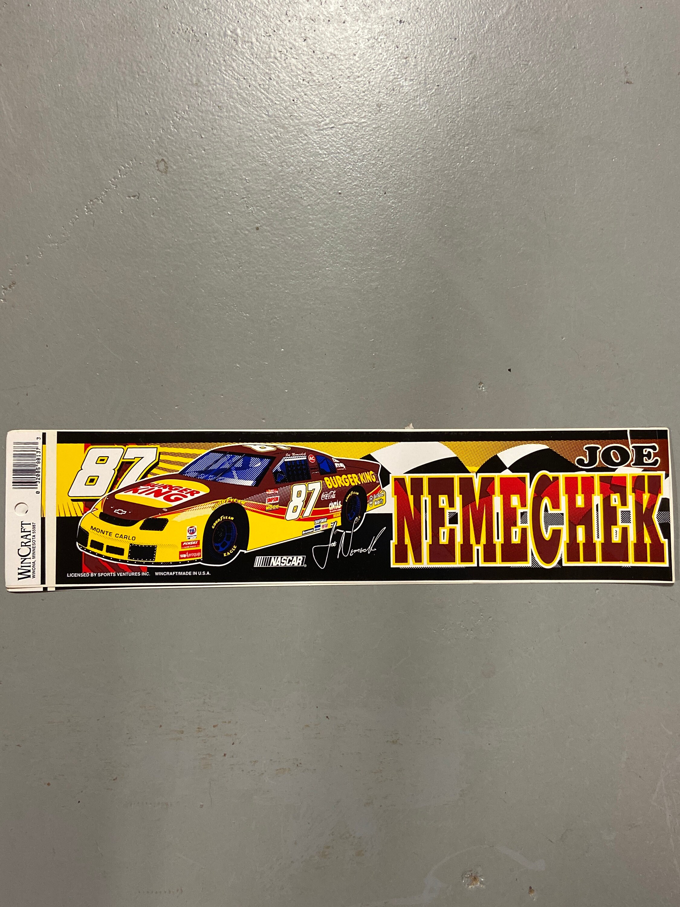 Vintage Nascar Joe Nemechek 87 Burger King Bumper Sticker Etsy