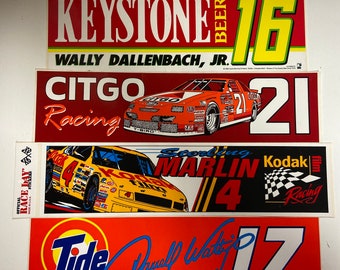Vintage Nascar 4 Bumper Sticker Lot (Dallenbach-M.Waltrip-Marlin-D.Waltrip)