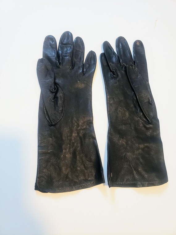 Vintage mid-century XS / S soft black leather glo… - image 4