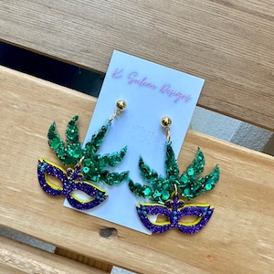 Mardi Gras mask earrings for parades and parties