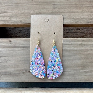 Sparkly Earrings, Big Colorful Pastel Dangle Earrings, Cute Pastel Earrings For Concert, Big Sparkle Statement Earrings, Shimmery Earrings