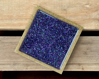 Mardi Gras Glitter Catchall Paperweight, Square, Handmade Resin Coasters For Living Room, Home Office Decor, Bathroom, Fun Cute Coasters