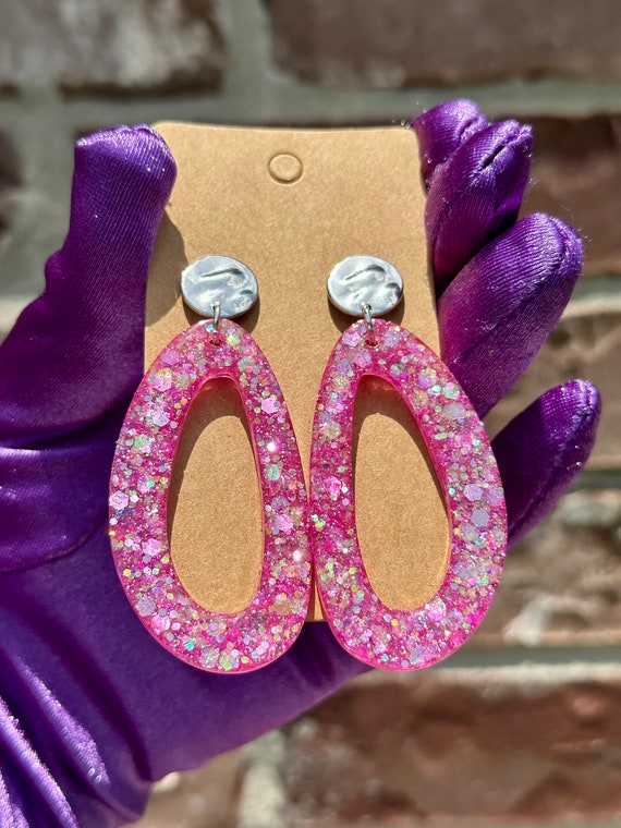 Large Pink Sparkly Earrings for Concerts and Going Out Etsy