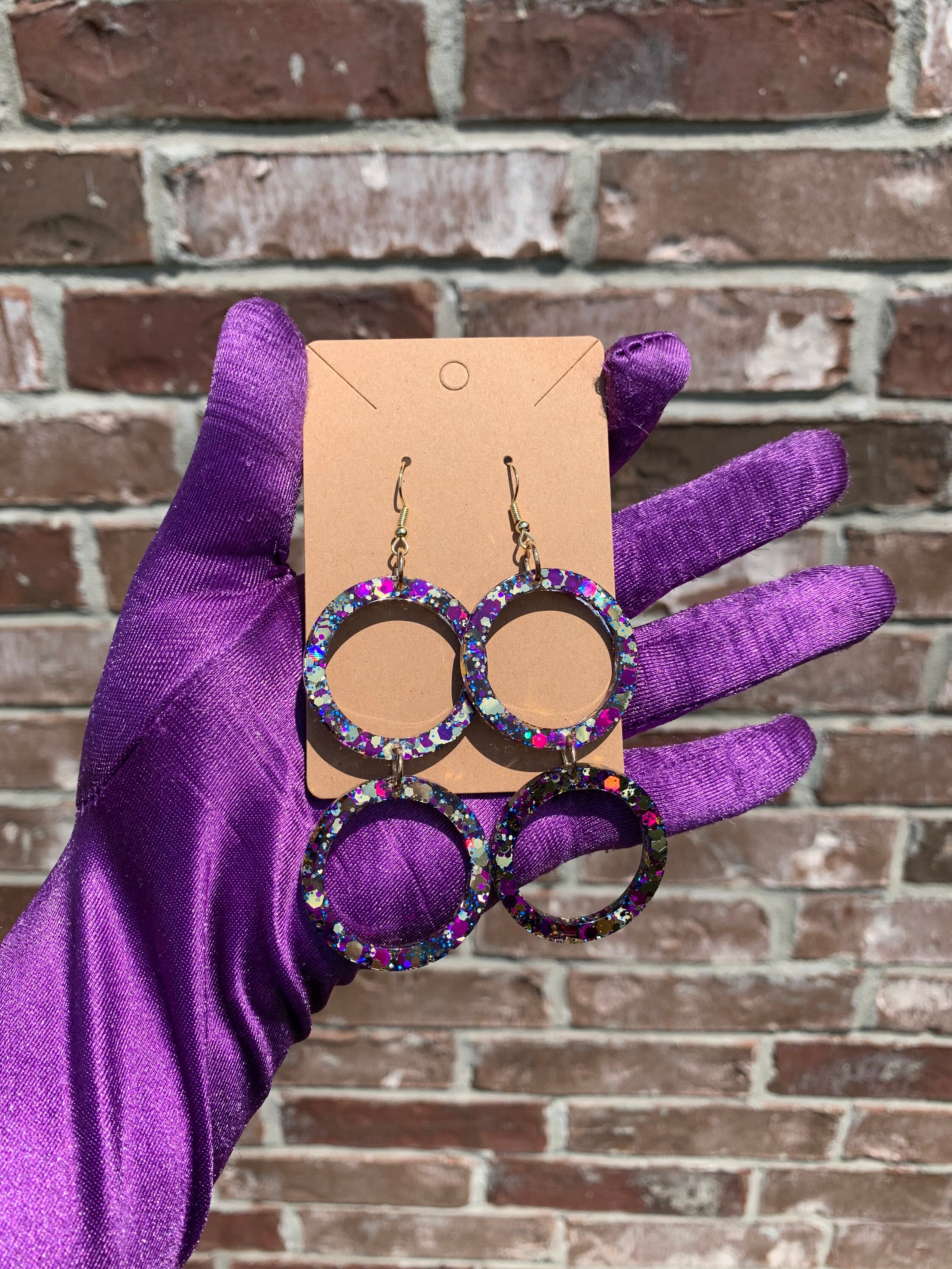 Purple and Gold Big Circle Sparkle Earrings Dangle Cute Fun Etsy