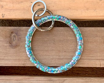 4"  Oversized O Key Ring, Blue Green Purple Blue Wristlet Keychain, Large Bracelet Keyring, Key Fob Bangle, New Car Gift For Her