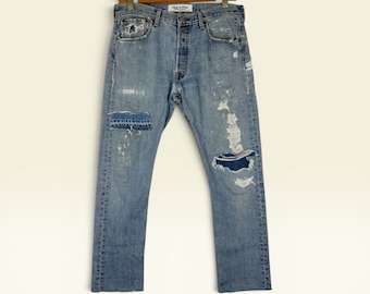 Levi's 501 vintage desgastados, botones, parches personalizados, corte recto, talla 34