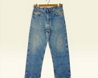 Vintage 90s Carhartt Loose Fit Jeans Size 32 Faded Blue Workwear Denim Made in USA