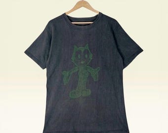 Camiseta promocional vintage Y2k Felix Cartoon / Preta desbotada, tamanho G