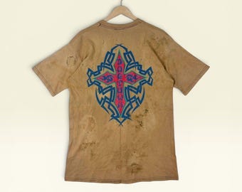 Camiseta vintage Y2K Dogtown – Estampa personalizada Bleach Cross, estilo skate/streetwear, tamanho G