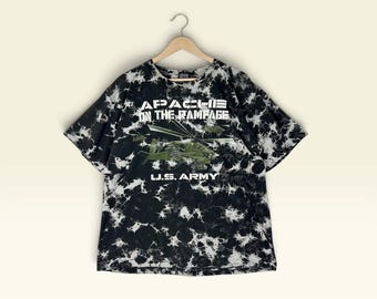Camiseta vintage dos anos 90 com estampa "Apache In The Rampage" / Camiseta comemorativa militar do Exército dos EUA – Rock Eagle – Tamanho G