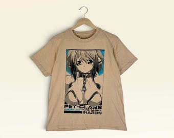 Camiseta vintage Y2K cyberpunk anime girl com estampa / ficção científica / bege, tamanho M