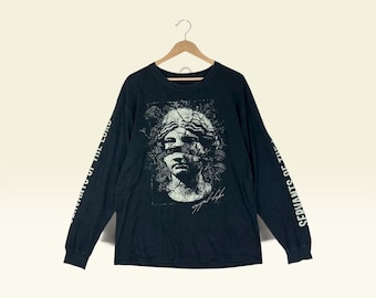 Camiseta vintage de manga comprida com estampa Y2K – Crystal Lake / Servos do Senhor – Camiseta streetwear religiosa – Algodão preto – Tamanho G