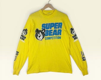 Camiseta de manga comprida vintage Super Bear Competition dos anos 90: Camiseta Factory Bear Motocross