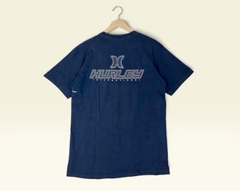 Camiseta vintage Y2K Hurley com logo estampado/Streetwear/Camiseta com estampa/Azul escuro Tamanho G