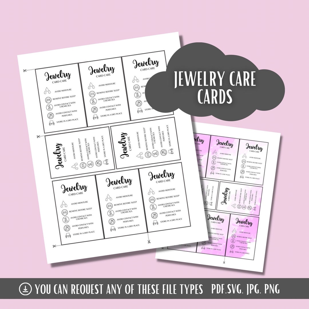 Jewelry Care Instructions Card Printable Care Guide Inserts - Etsy