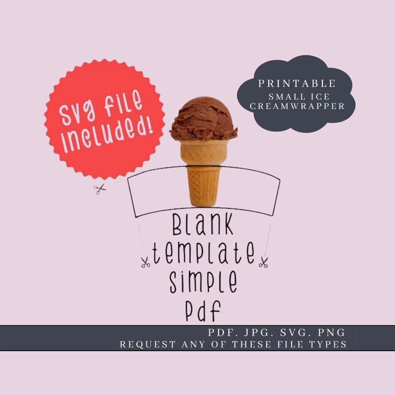 BLANK Small Ice Cream Cone Wrapper / Printable Template / Diy Etsy