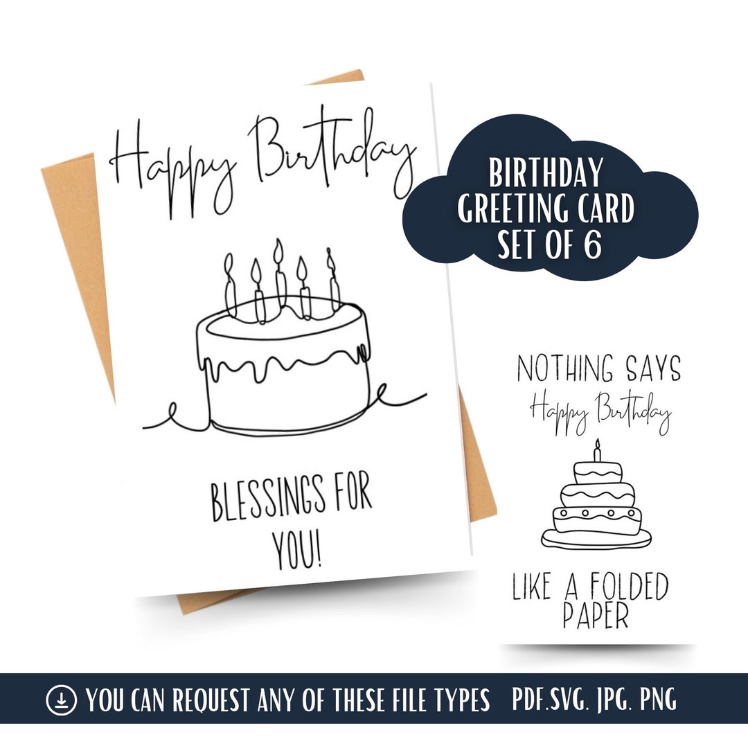 Simple Printable Birthday Greeting Card Set of 6 Designs - Etsy