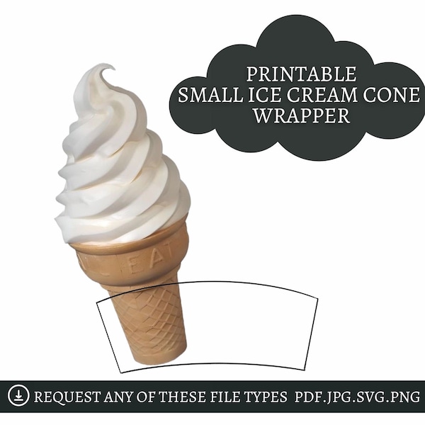 BLANK small Ice cream cone Wrapper / Printable Template / diy Party /SVG / PDF files / Instant download/ Diy custom party/ event themed deco