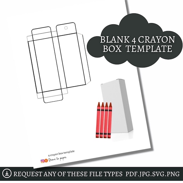 Printable 4 wax crayon box template. Blank template. No design. Birthday souvenirs.