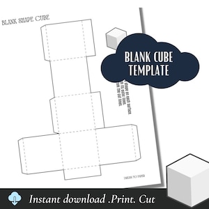 BLANK Printable cube template, Favor Box, Diy gift,  Craft, JPG file,PNg file, SVG.pdf, plantilla caja de regalo, dice,empty cube, 3d square