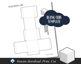 BLANK Printable cube template, Favor Box, Diy gift,  Craft, JPG file,PNg file, SVG.pdf, plantilla caja de regalo, dice,empty cube, 3d square