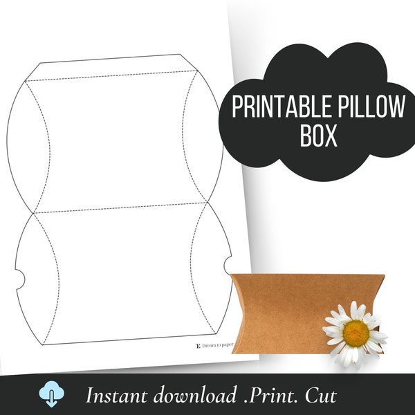 Blank printable simple (no smart objects) pillow box template, PDF, SVG for cutting machines. Free digital paper with download.