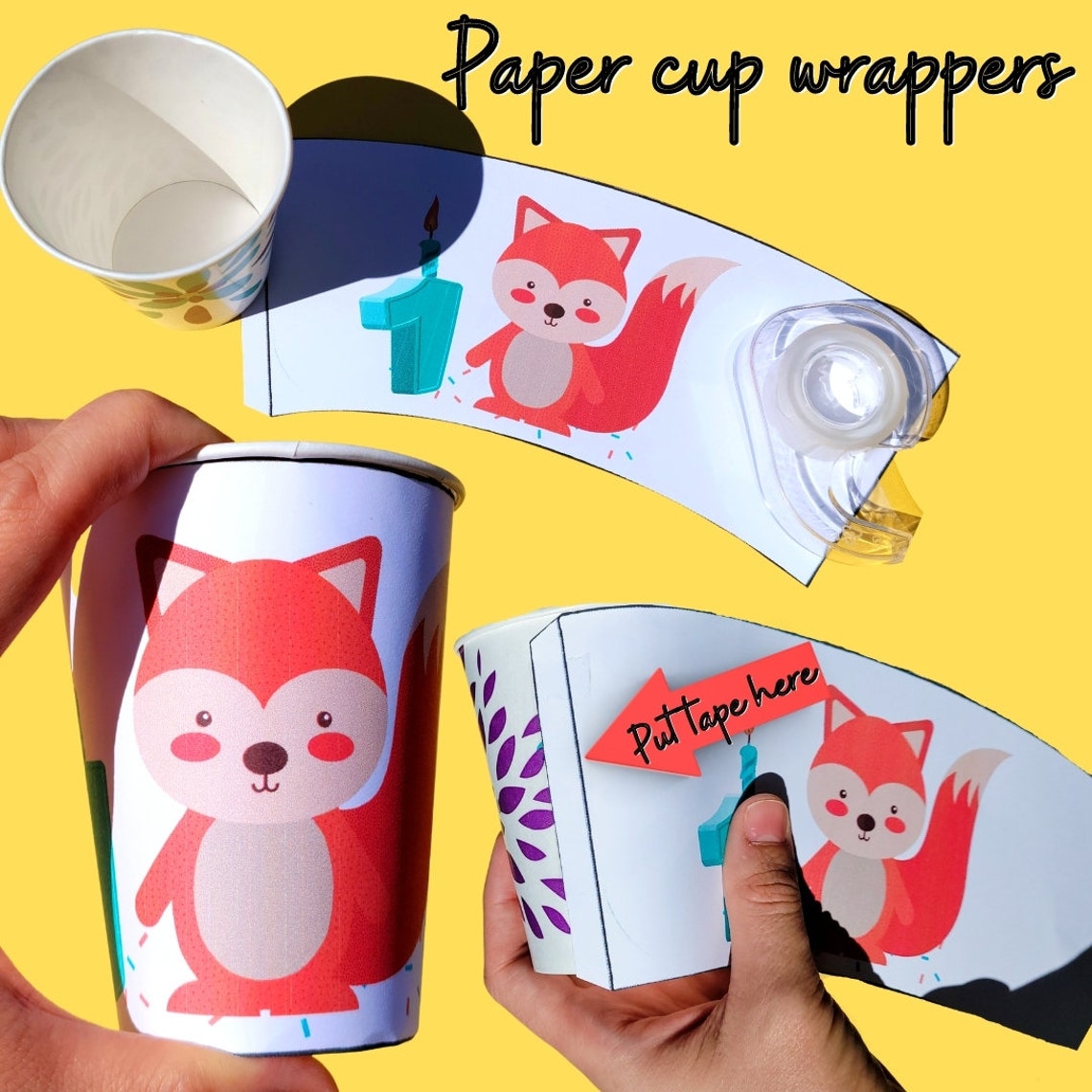 BLANK Paper Cup Wrapper Printable Template, Handrawn / DIY Party ...