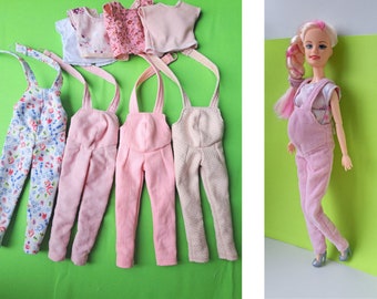 Overalls for pregnant doll Dolls clothing Jumpsuit for 12 inch doll Сotton denim jumpsuit with blouse