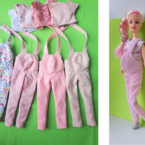 Overalls for pregnant doll Dolls clothing Jumpsuit for 12 inch doll Сotton denim jumpsuit with blouse
