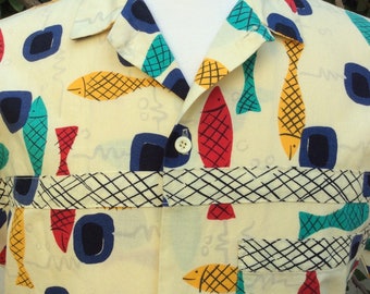 Ocean Pacific fish print short sleeve shirt, 1980’s