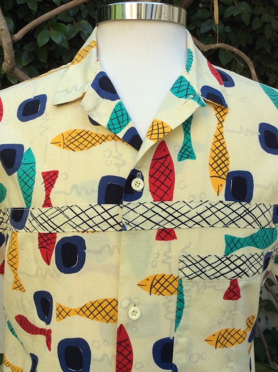 Ocean Pacific fish print short sleeve shirt, 1980’