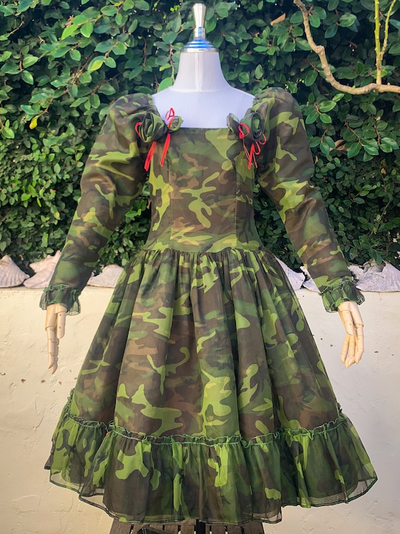 camo party dress 1980s Camo Party Dress, Petticoat & Matching Face Mask | MERRILY MADE