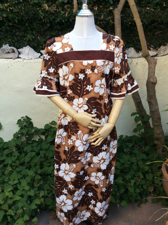 1990’s Hawaiian style floor length cotton dress w… - image 2