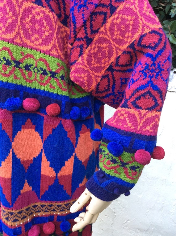 1990's colorful novelty patterned cotton knit swea