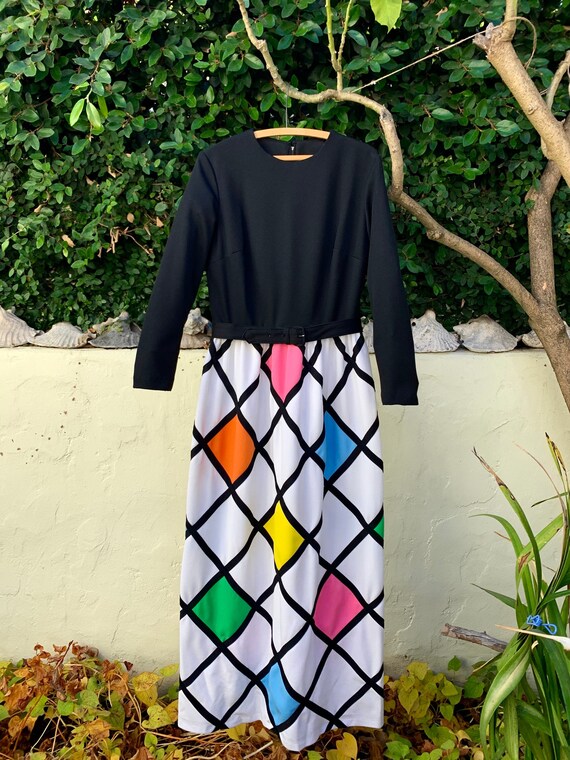 TONI TODD 1970s Geometric Dress & Matching Face Ma