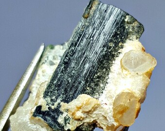 Black Tourmaline Crystal Specimen with Calcite & Mica - Skardu