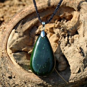 Tea Drop Green Nephrite Jade Pendant, Nephrite Pendant, Chakra Necklace,Nephrite Pendant, Jade Carved Pendant Nephrite Cord Pendant 199CT