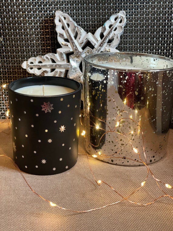 Beautifully scented Snowflake print soy wax candles