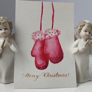 Kerstkaart Aquarel Wanten Gouden Kalligrafie